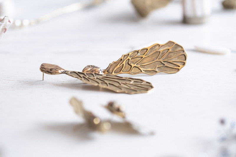Large Maple Seeds Layered Earrings