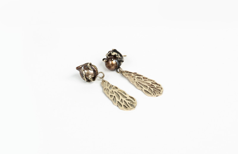 Maple Seeds Layered Earrings with Wild Pearls