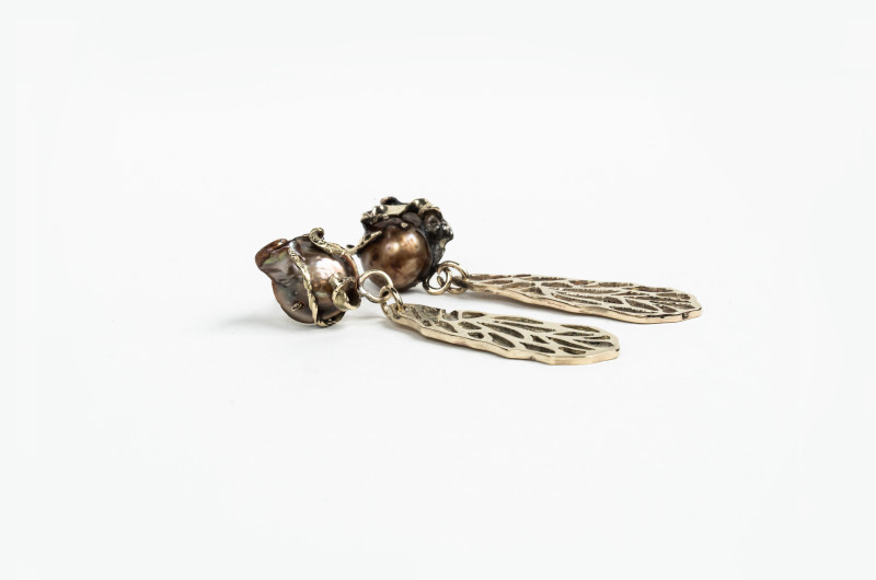 Maple Seeds Layered Earrings with Wild Pearls