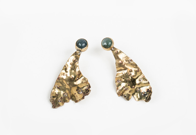 Leaf Granulated Earrings with Aventurine