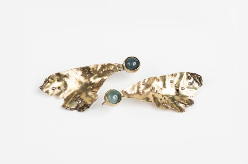 Leaf Granulated Earrings with Aventurine