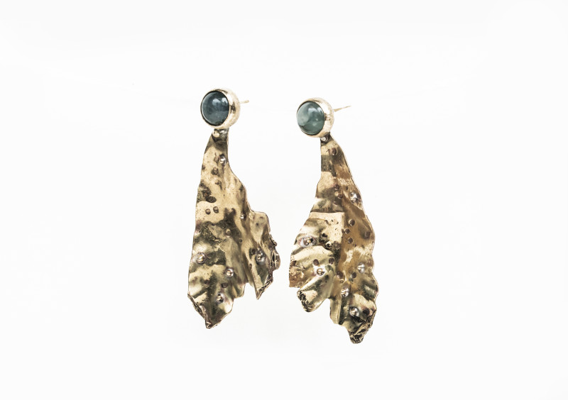 Leaf Granulated Earrings with Aventurine