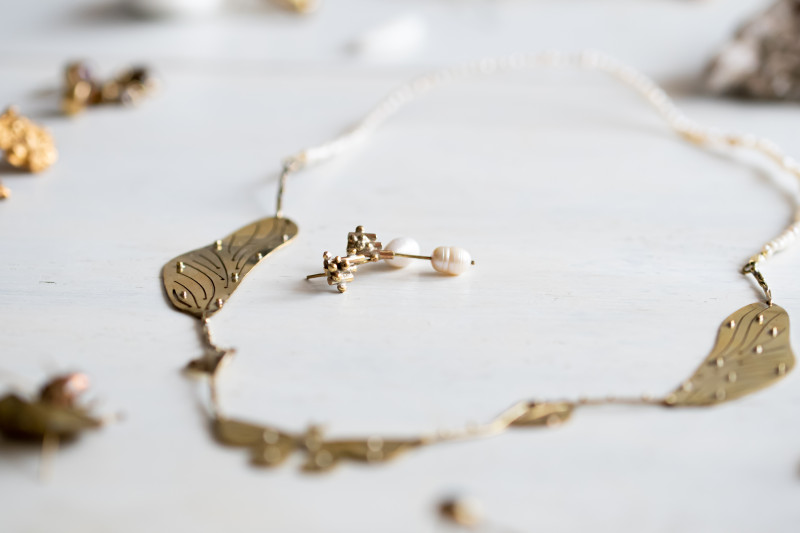 White Pearls Granulated Drop Earrings