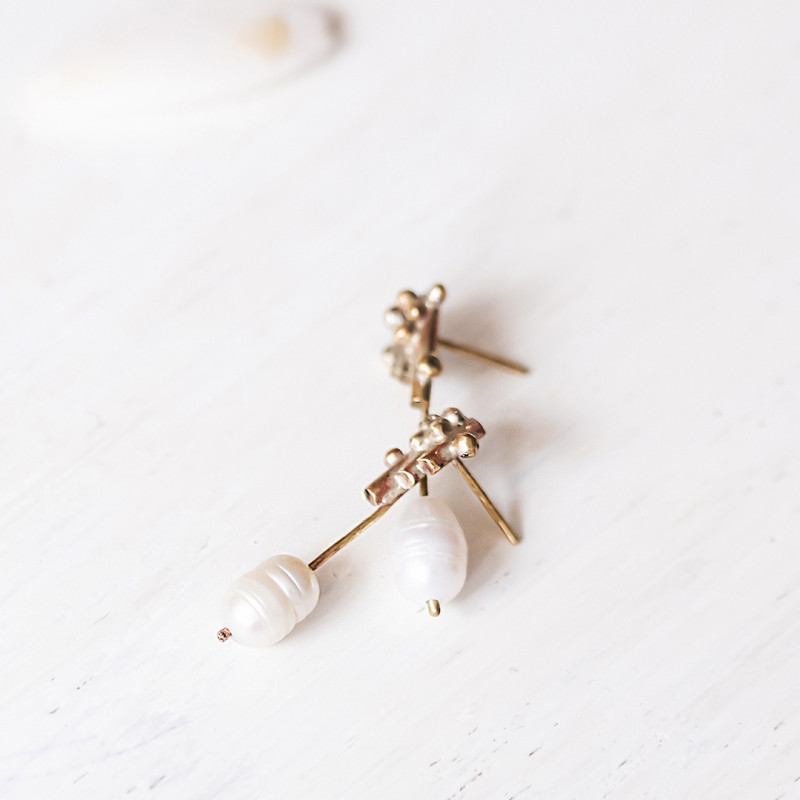 White Pearls Granulated Drop Earrings
