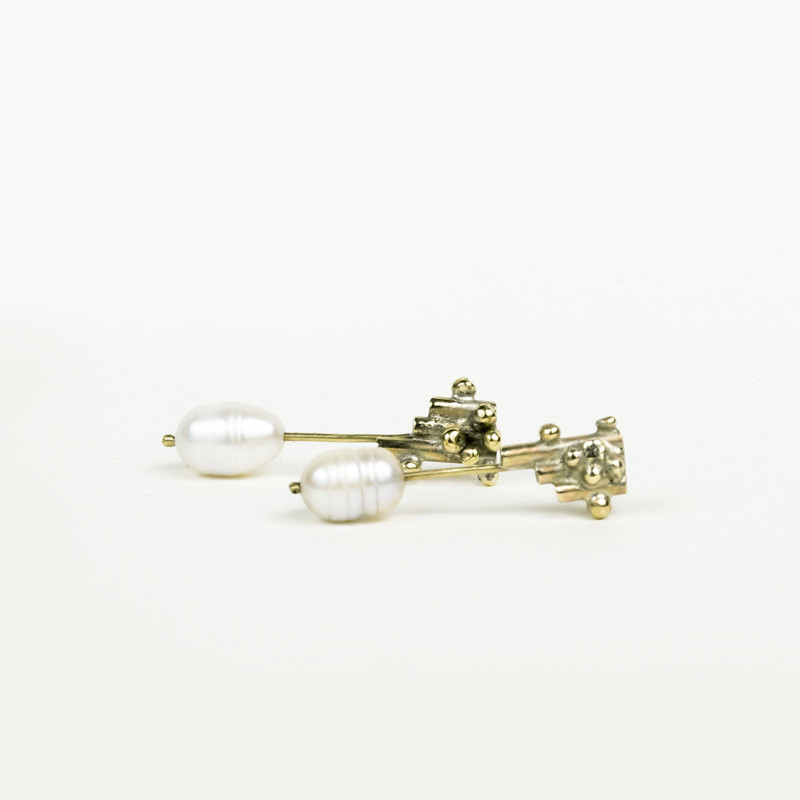 White Pearls Granulated Drop Earrings