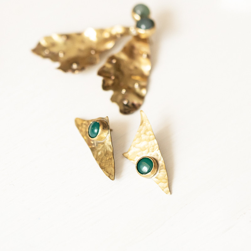 Geometric Textured Earrings with Green Onyx