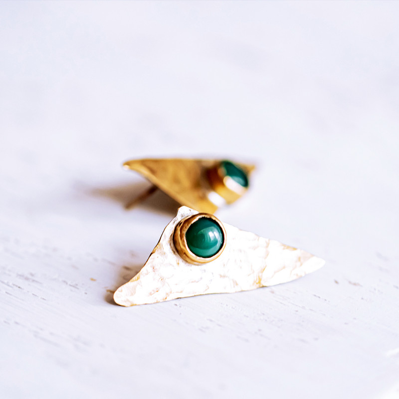Geometric Textured Earrings with Green Onyx