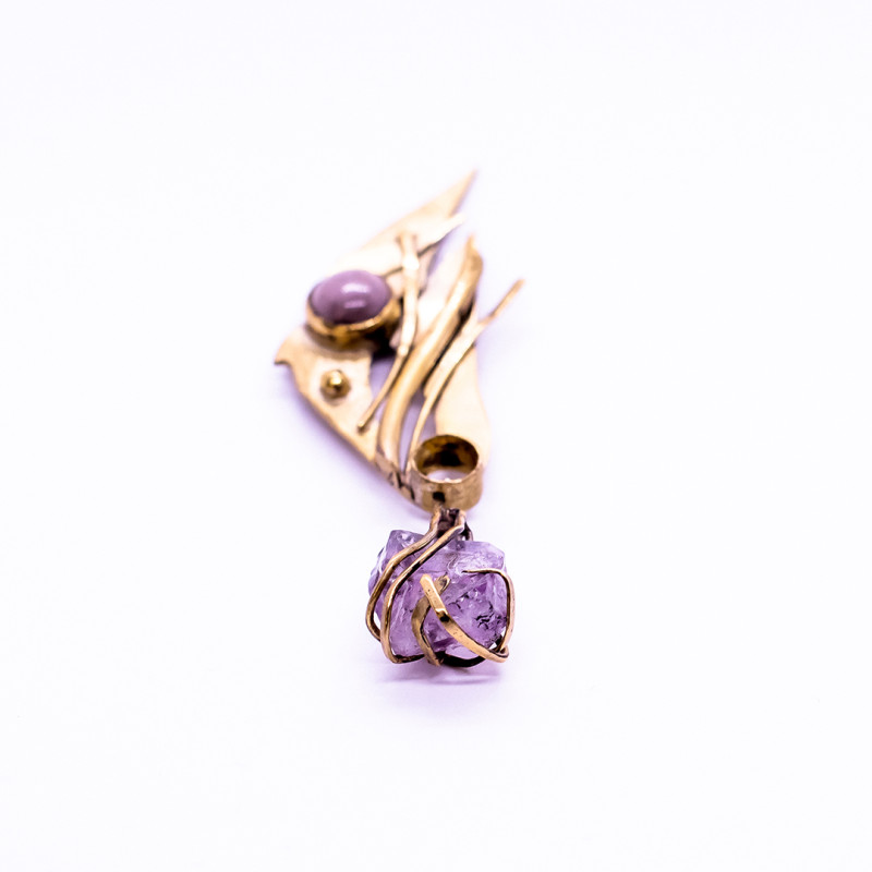 Abstract Pendant with Raw Amethyst and Liliac Indian Agate