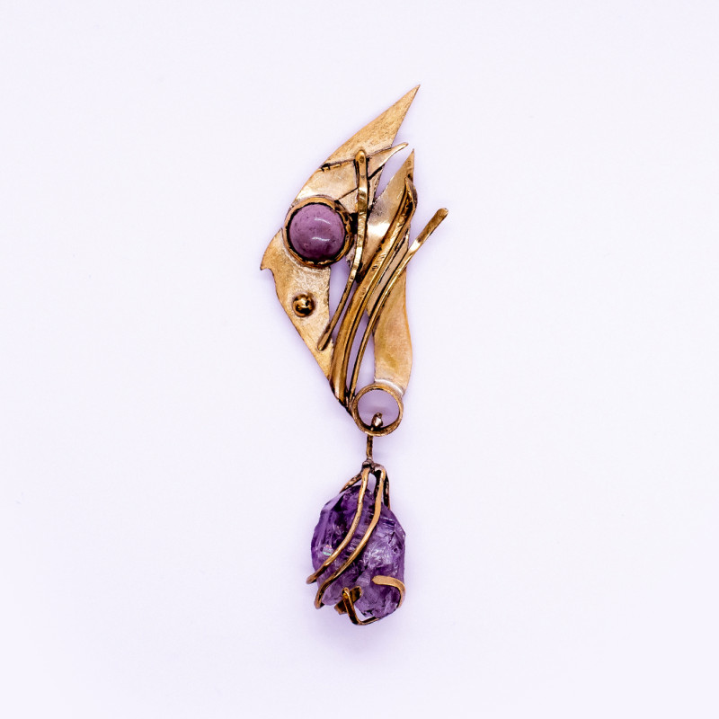 Abstract Pendant with Raw Amethyst and Liliac Indian Agate