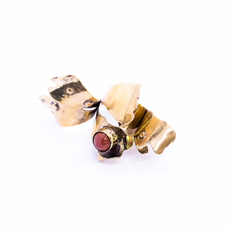 Goldstone Set on Petals Ring